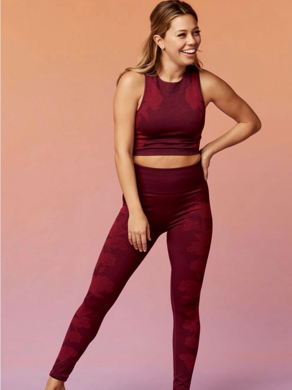 Fabletics high waisted XS seamless floral leggings merlot womens bottoms